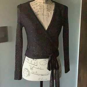 Black metallic wrap top